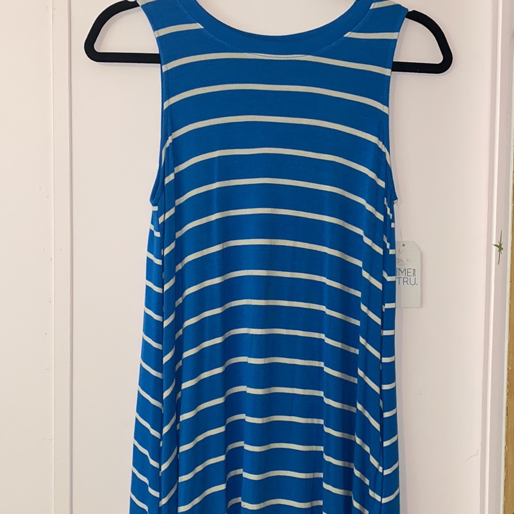 Blue dress with white stripes